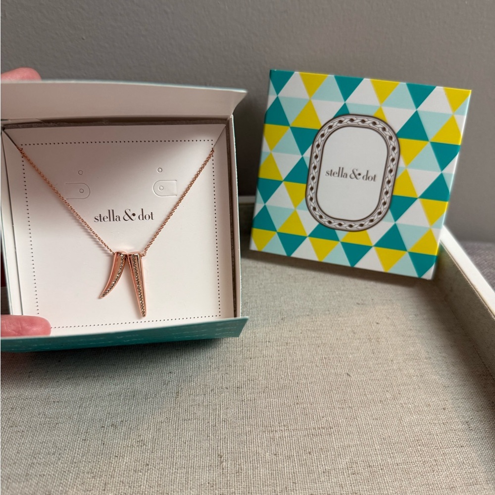 Stella & Dot Rose Gold Double Pave Horn Necklace